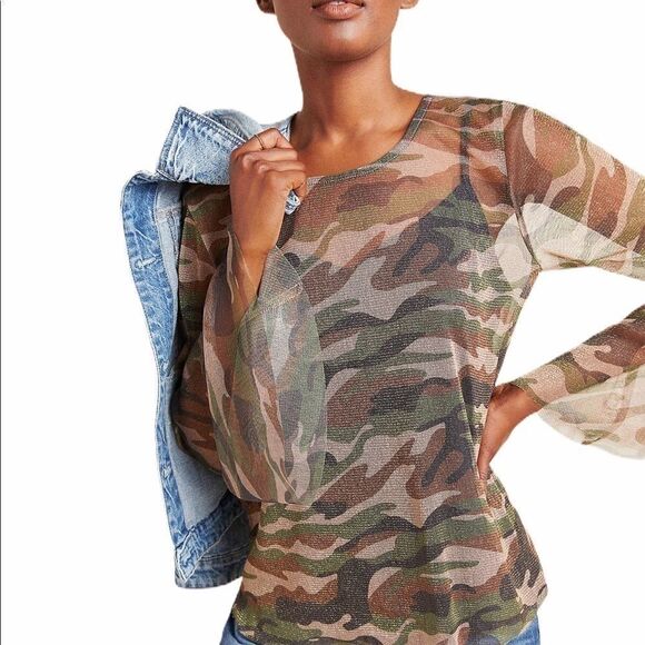 Eva Franco Anthropologie Meredith Camo Top - Picture 1 of 5